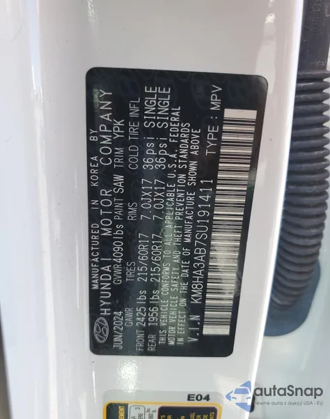 2025 Hyundai Kona Se from USA, damaged, VIN KM8HA3AB7SU191411